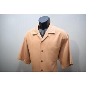 Tommy Bahama Relax 100% Silk Rustic Orange Hawaiian Shirt Mens Size Medium